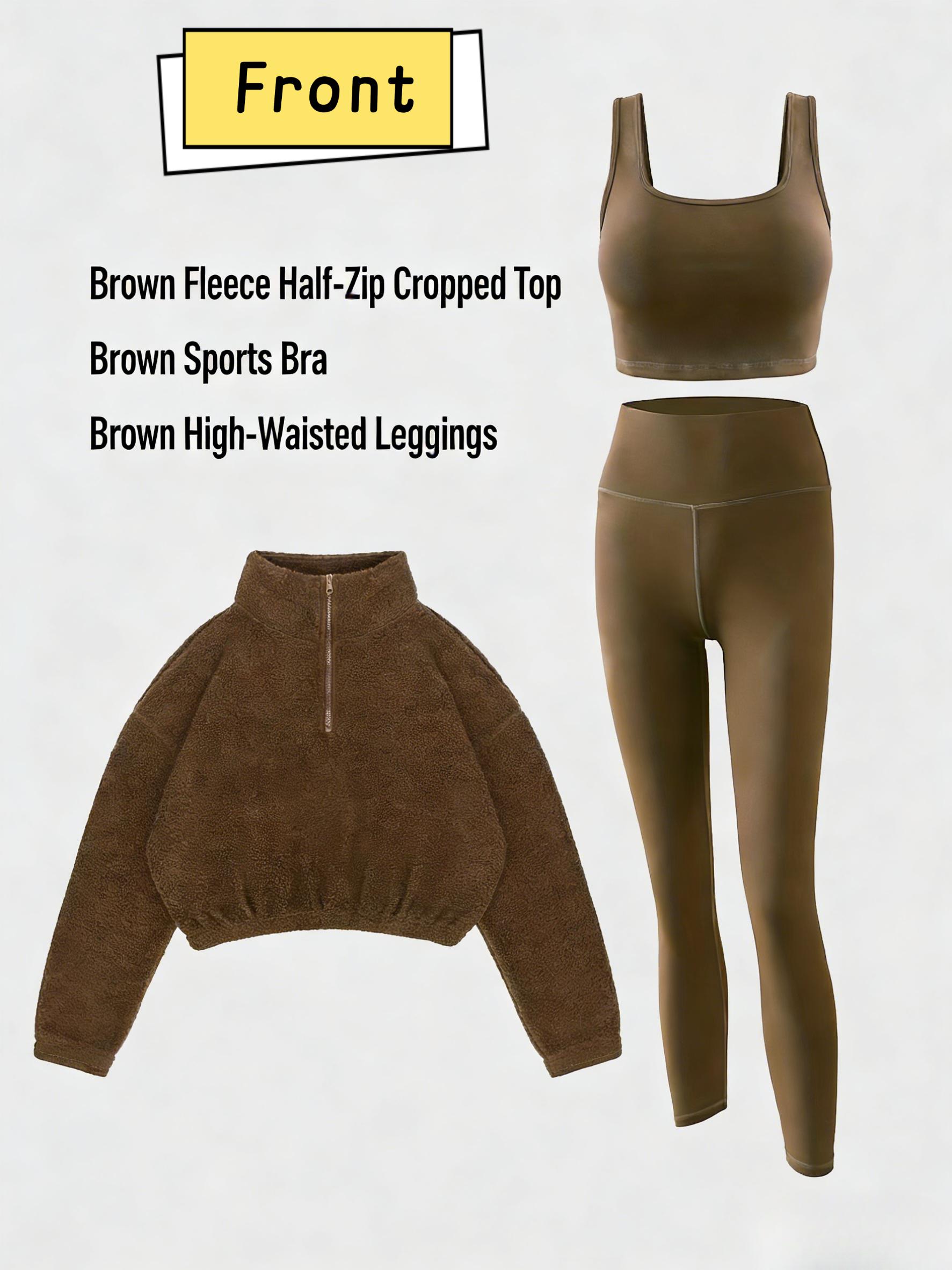 Amoyer 2026 3-Piece Set Sports OutfitFor Women, Soft Knit FaAmoyer bric, High-WaistedPants And Sports Bra, Half-Zip Plush Jacket,Fitness Set For Fall & Winter sportswear sporty style # DEALS FOR YOU