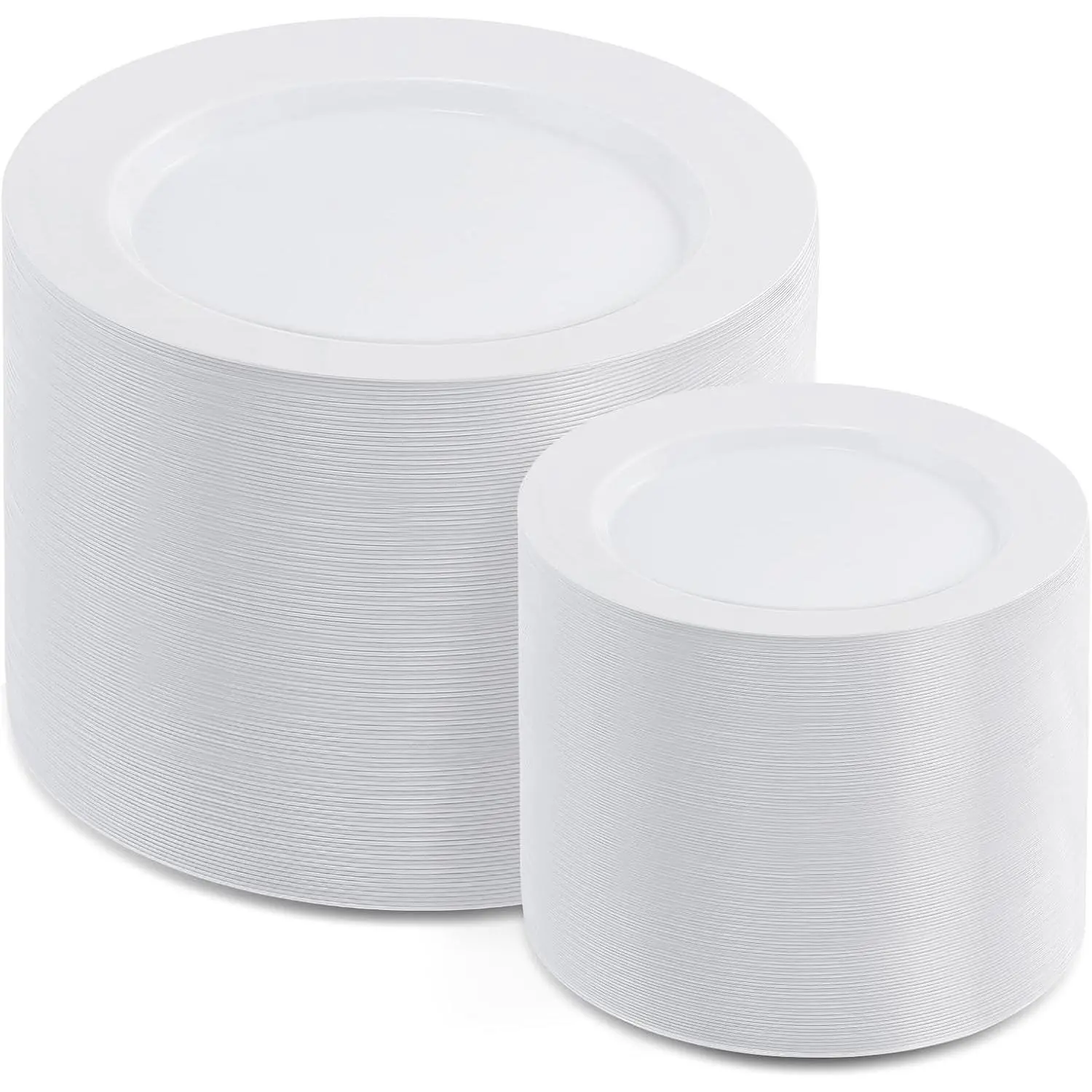 200 PCS White Plastic Plates, Premium Heavy Duty Disposable Plates for Party, 100 Dinner Plates & 100 Salad Dessert Plates, Sturdy Hard Plastic Dinnerware for Wedding, Events