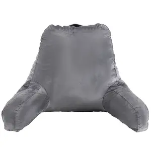 VEVOR Reading Pillow, Large Size Bed Pillow with Shredded Memory Foam, Back Pillow with 3 Pockets and Washable Short Velvet Cloth, Top with Handle, for Watching TV, Reading, Gaming, Resting, Grey