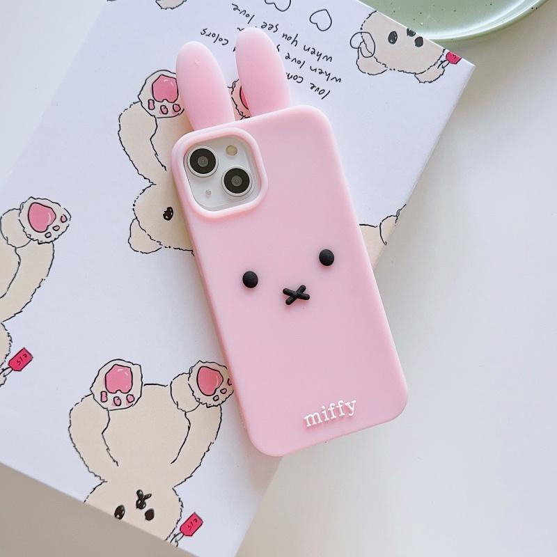 Luxury Cute Pink White Miffy silicone soft phone Case For iPhone 12 13 14 15 16 17 Pro Max Funny Cartoon long ear Miffy Cover﻿