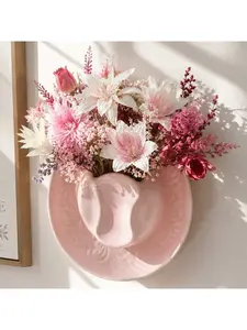Ceramic Cowboy Hat Wall Hanging Vase Desert Rose Rustic Brown Western Cowgirl Style Sweet Cool Art Wall Decor Boho Flower Vase Farmhouse Hanging Planter For Living Room Office Bedroom Aesthetic Home Decor Decorative Flower Vessel