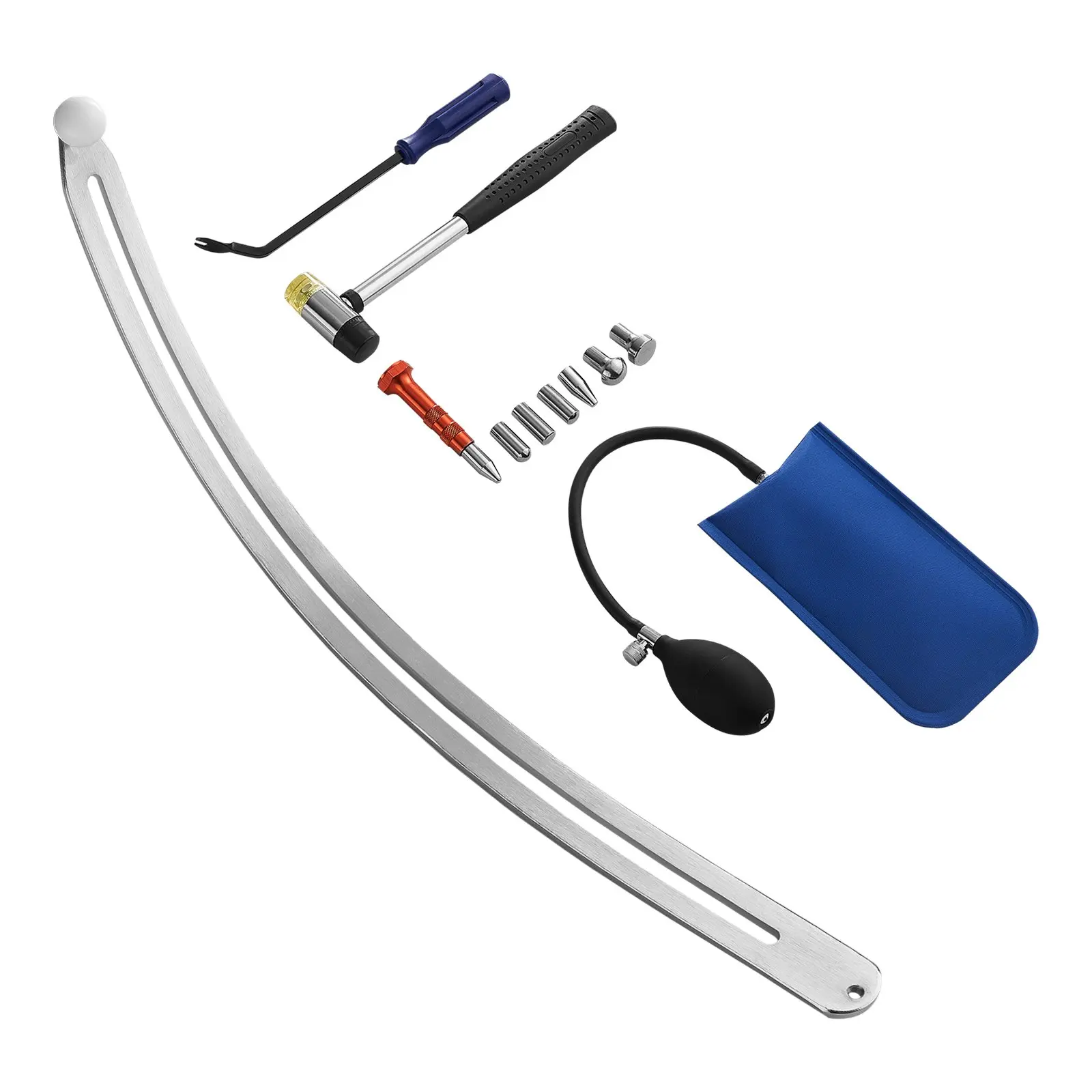VEVOR Functional Paintless Car Dent Puller Kit, Paintless Fix Tool for Auto Fender & Metal Parts Repairing, Includes Curved Rod, Crowbar, Rubber Hammer, Airbag, Detachable Pens, Replacement Heads