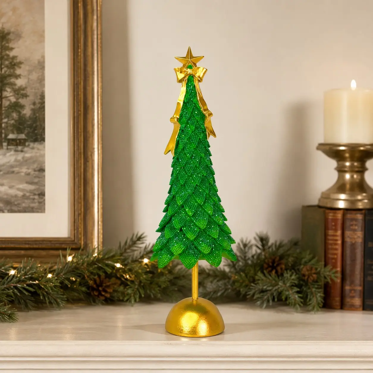 Resin Mini Christmas Tree Ornament, Shiny Beads, Butterfly Knot Star, Desk Decor, Holiday Decoration, Christmas Gift