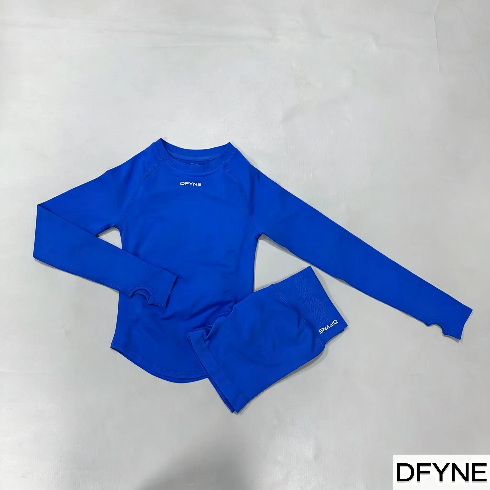 Electric blue long-sleeve shirt + shorts