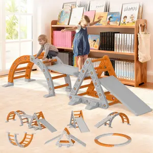 Versatile 9-in-1 Early Learning Method Infant Movement Approach Triangle Climbing Set for Toddlers – Indoor Jungle Gym with Arch, Ramp, Ladder & Slide – Safe HDPE Plastic, Durable Playground for Kids Ages 1-8