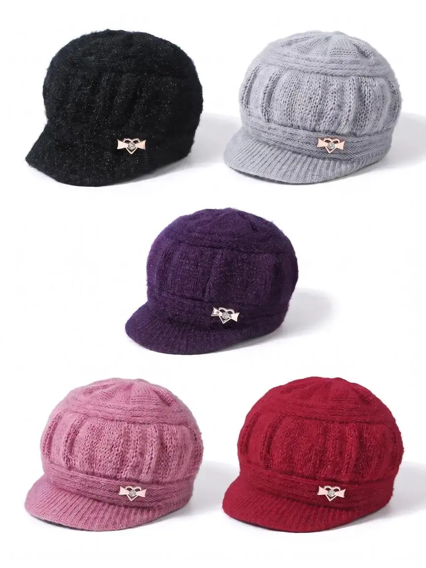 Women's Knitted Beanie Hat for Fall Winter, Warm Fleece Lined Ear Protection Cap, Stylish Mom Grandma Hat for Middle Aged Women, Knit Hats