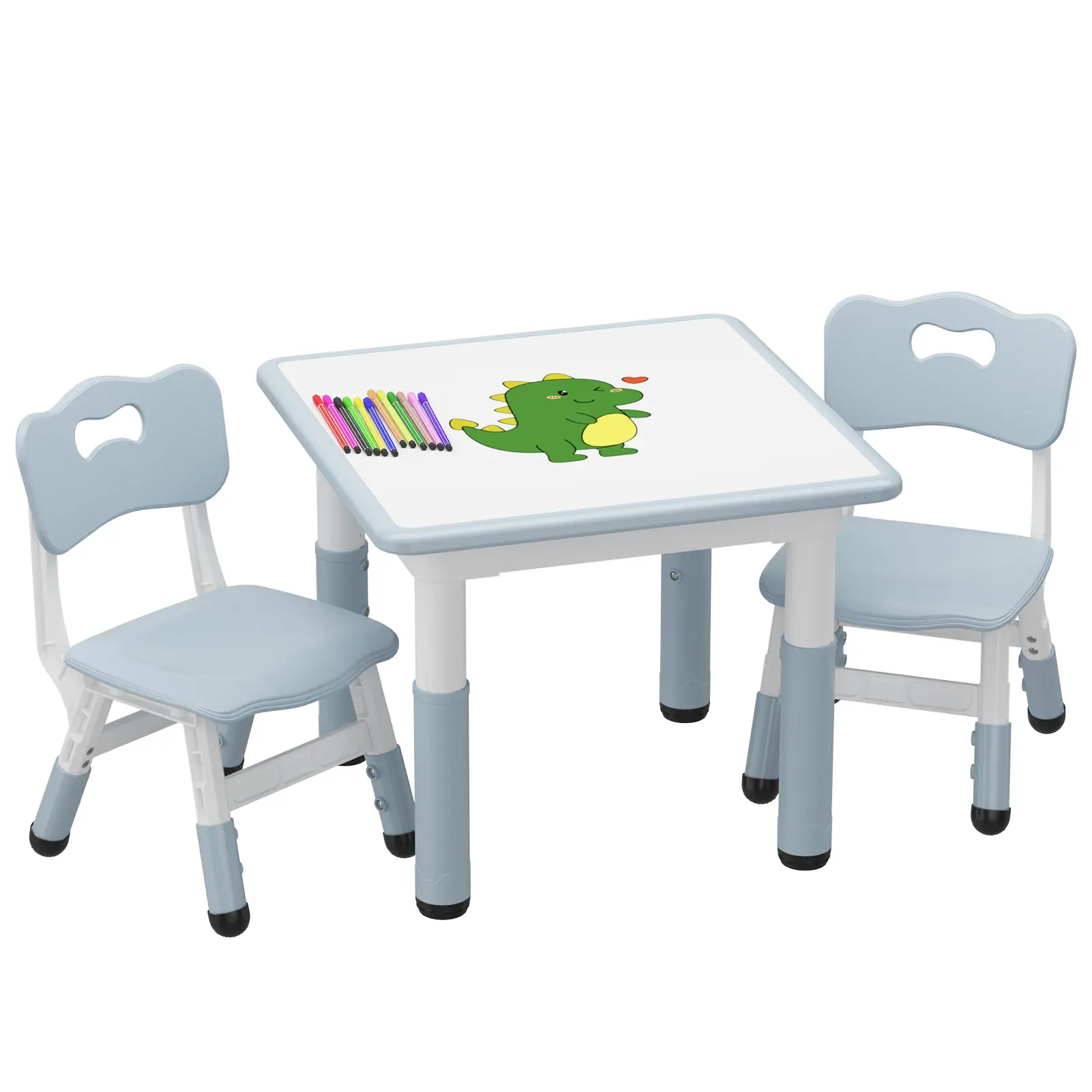 Adjustable Height Kids Table and 2 Chairs Set – Writable Whiteboard Top, Non-Slip Legs, Easy to Clean, Ideal for Toddlers and Children, Multi-Activity Table for Home, Nursery, Playroom