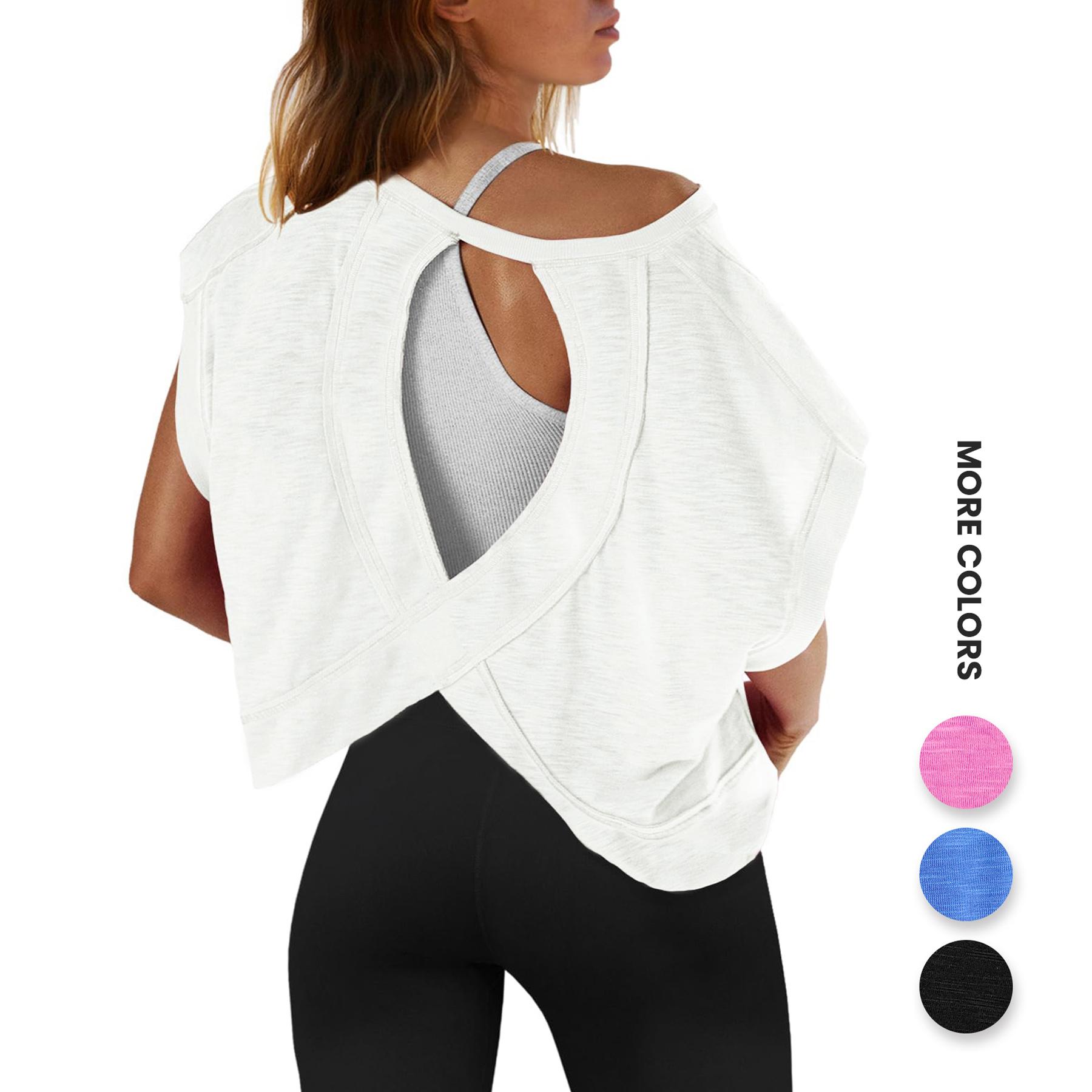 Renaishow Women's Open Back Workout Top Oversized Backless Athletic Short Sleeve T-Shirt for Gym & Casual Wear tiktokshopspringglowup