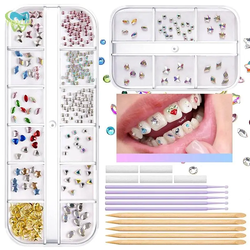 New 1Set Dental Tooth Gems Crystal Diamond Ornament Diy Tools Various Shapes Color Teeth Jewelry Denture Jewelry Decoration