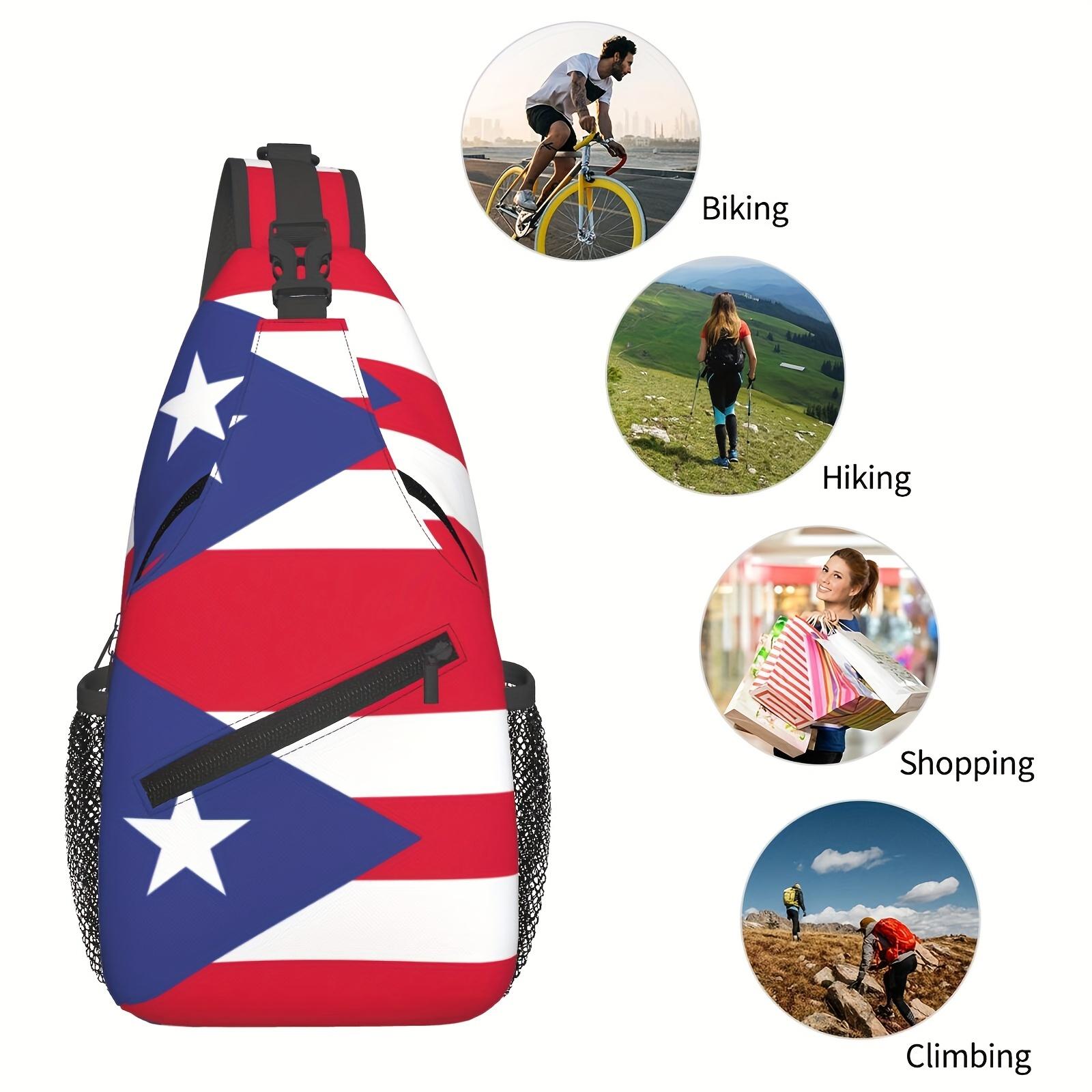 Hiking Backpack, Crossbody Chest Shoulder Bag, Large Capacity Folding Durable Fashion, Can Be Used For Shopping Work Leisure Travel Beach Fishing, Travel Accessories Must Have Backpack For School, Puerto Rico Flag, Back Christmas Gifts