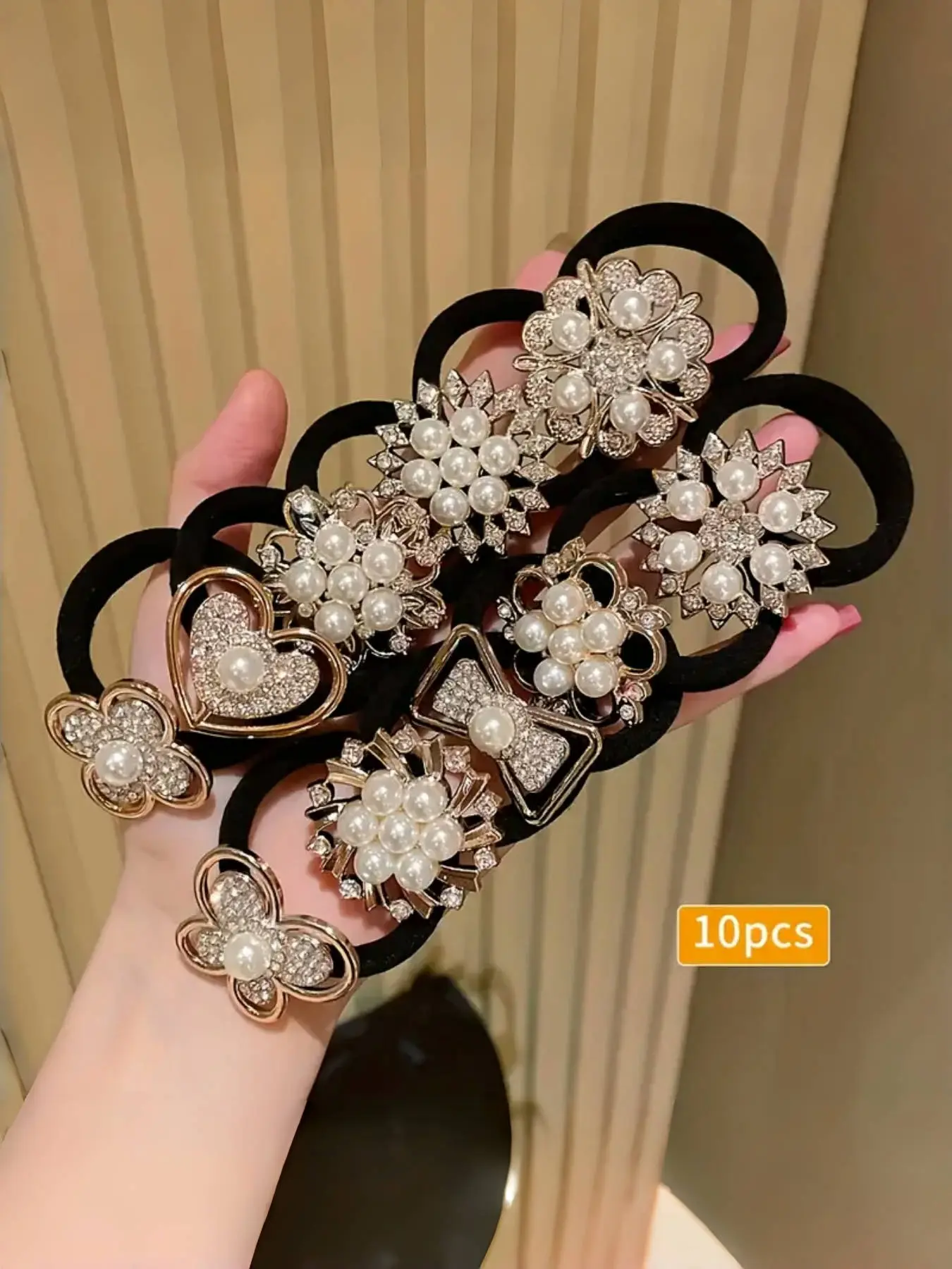 10pcs Rhinestone Faux Embellished hair band, Cute Elastic Jersey Material, Includes Minimalist & Elegant Styles Women's Hair Ties