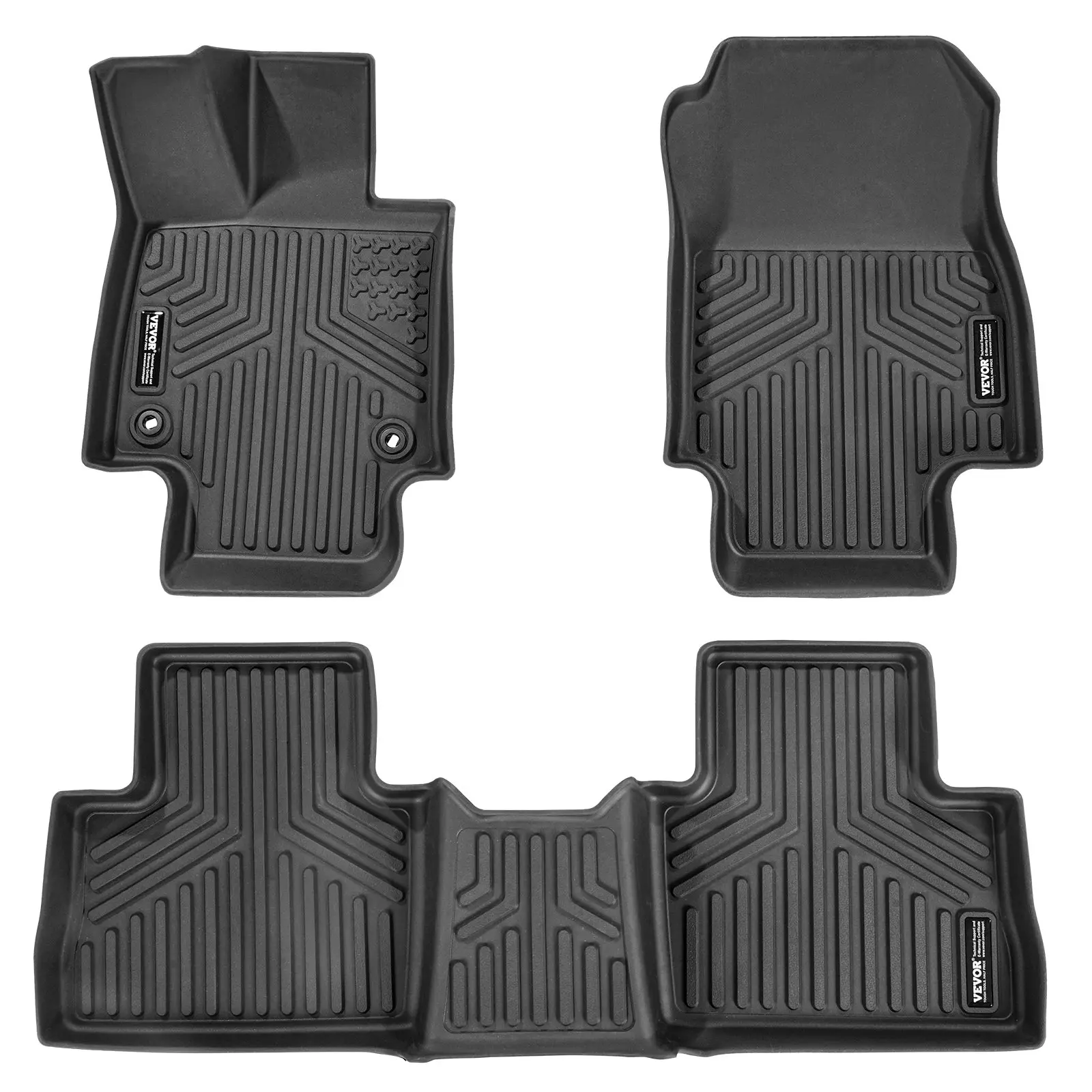 VEVOR Custom Fit Automotive Floor Liners for Toyota RAV4 (2019-2024, Excludes Hybrid/Prime), 3 Pcs Front & 2nd Row TPE Liners, All-Weather, Easy-Clean SUV Accessories, Black