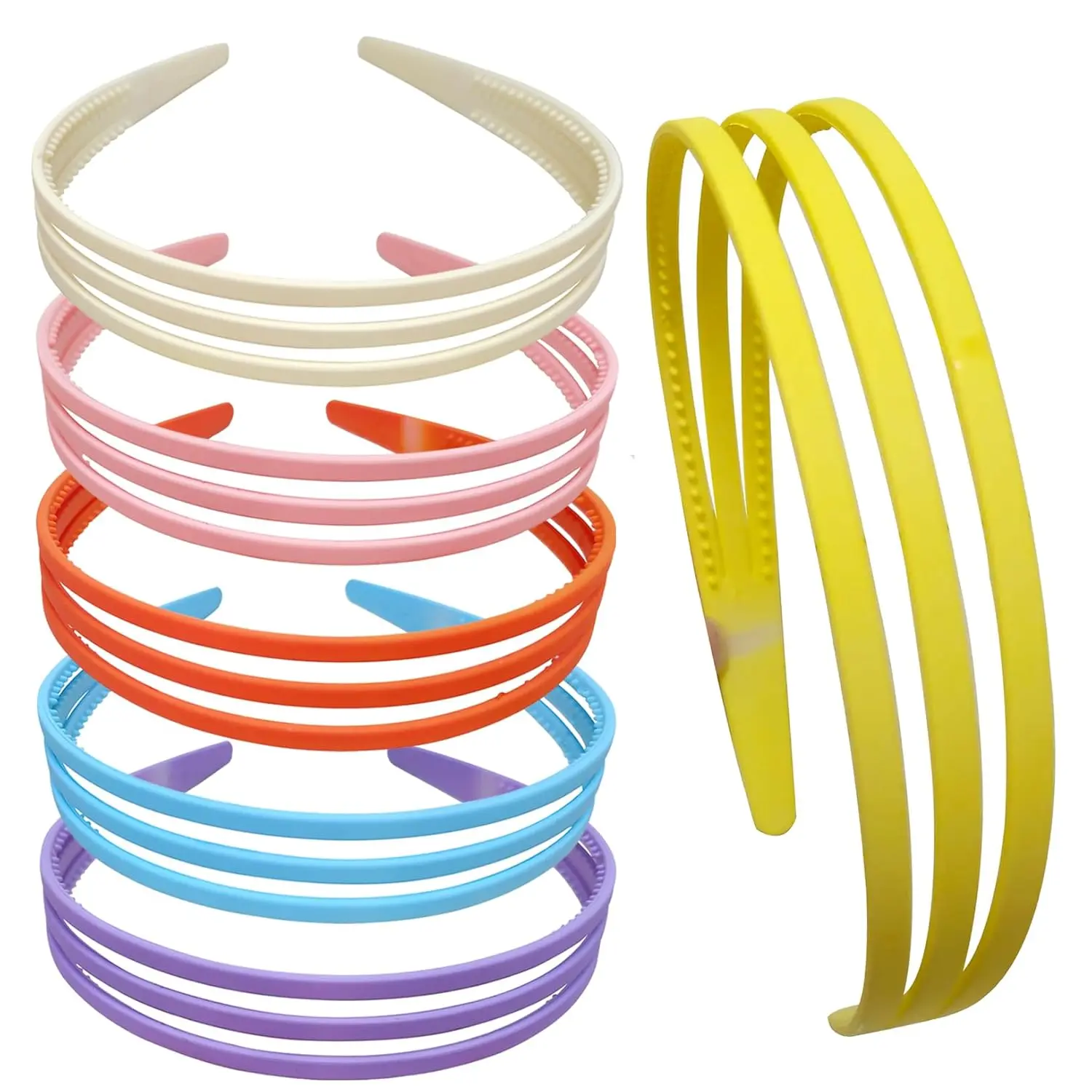 6 count Colorful Plastic Headbands Set for Girls Women | Non-Slip Girly Hairband for daily Wear, Elegant Hair Accessory , , Yellow, Blue, Orange,