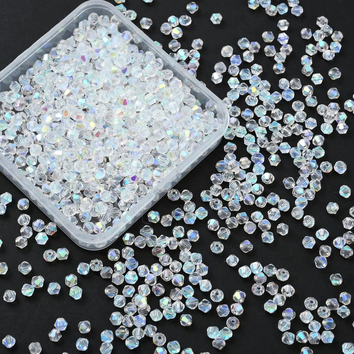 1000 count 4 mm Bicone  Beads Faceted  Glass Beads Bulk for  Making DIY Necklace Bracelet Earring ( AB Color)