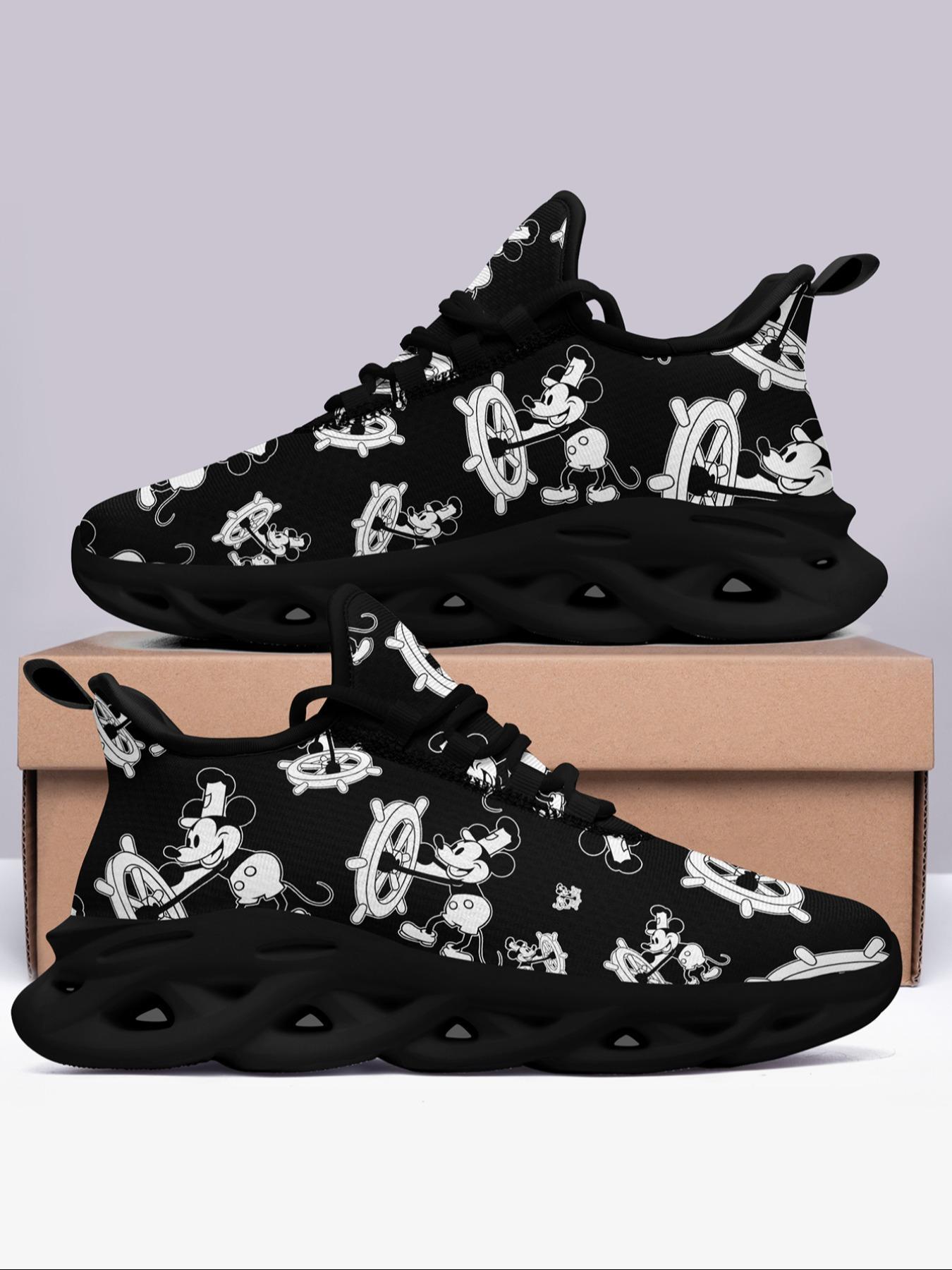 Women's Cartoon Mouse Pattern Lace Up Low Top Sneakers, Casual Comfortable Breathable Sports Running Shoes, All-match Basic Shoes for Daily Wear