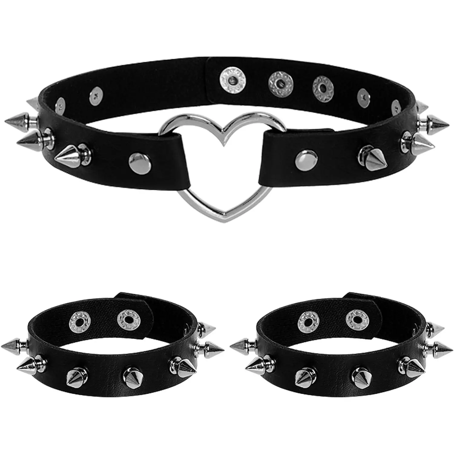 3 count Faux Leather Choker  and Bracelets with Spiked | Emo  Set Punk Rock Costume Accessories for Halloween 80S Goth  Women Men