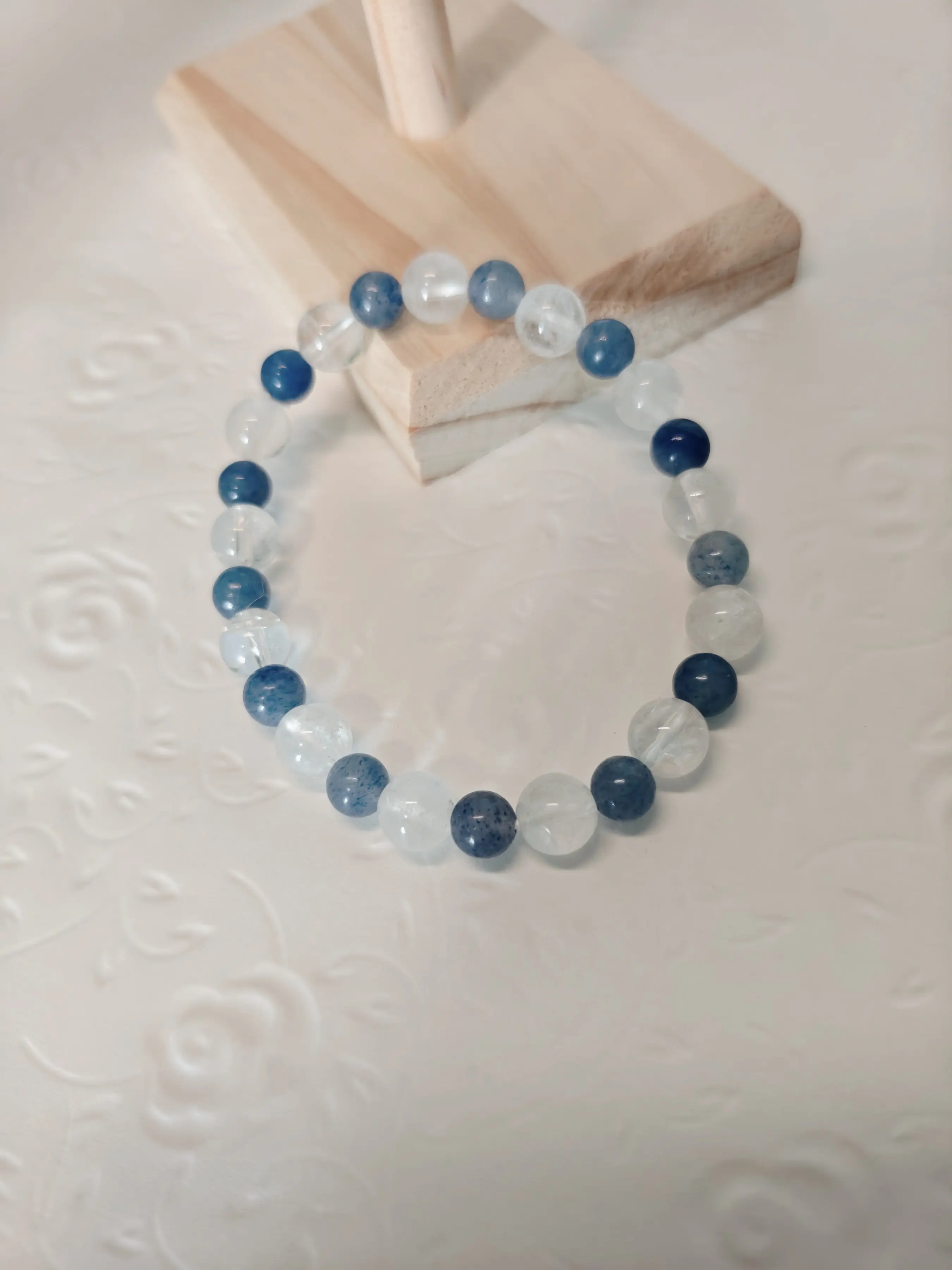 Natural Blue Aventurine & White Phantom Quartz Bracelet | 8mm Color Block Design, Vintage Elegant Crystal Beads | Unisex Stretch Jewelry Gift for Men & Women