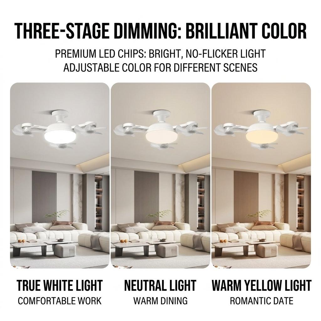 2026 New E26-E27 Socket 4-Blade Silent Cooling Fan with LED Lamp, 19.7-in 2-in-1 Combo, Remote Control, Energy-Saving, Foldable Design, AC Not Required for Home Dorms Bedrooms