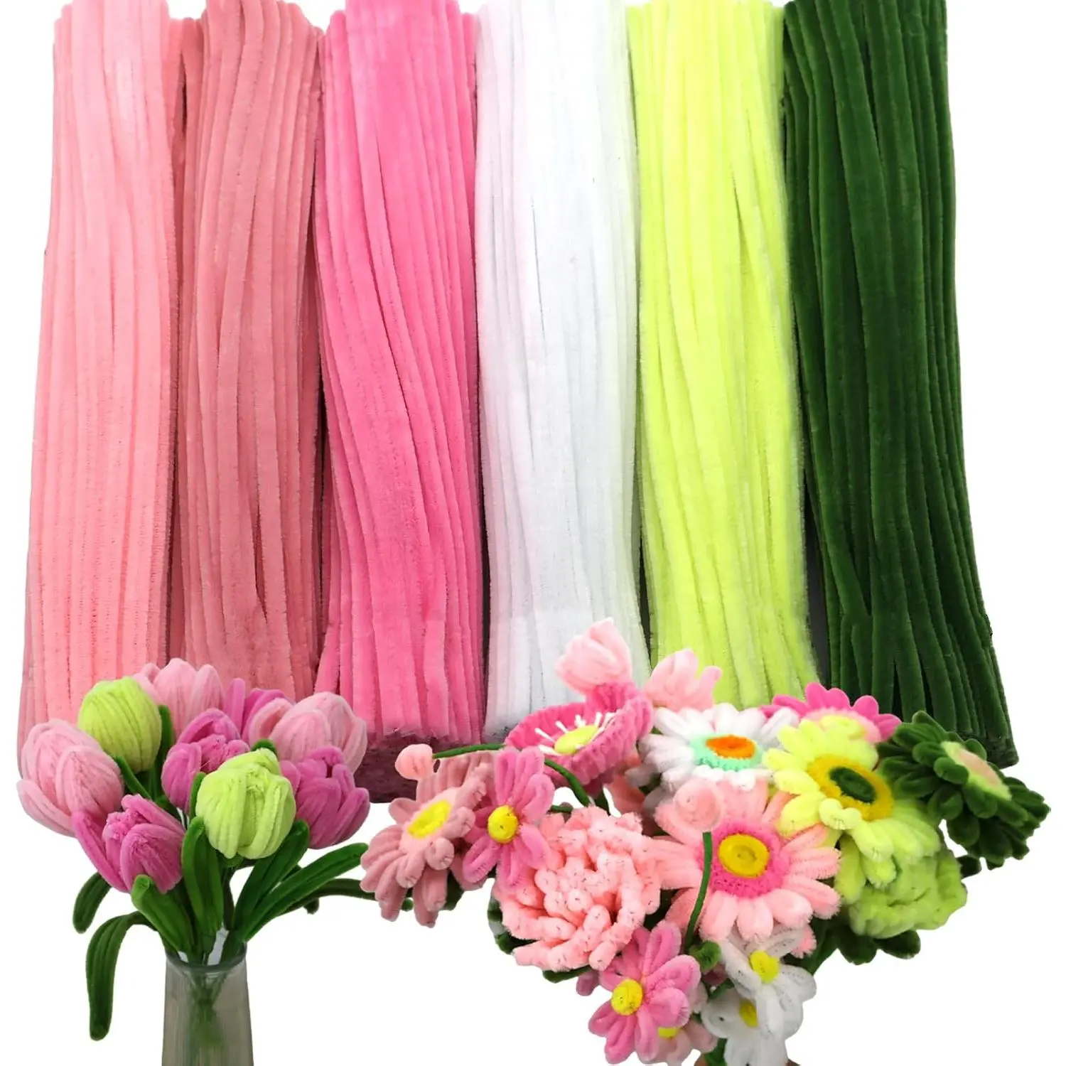 600 count Thick Craft Pipe Cleaners Bulk 6  Colors,12 Inch Chenille Stem Pipecleaner Kit for Craft ,  Making,Creative DIY Decorations ( Flower Color)