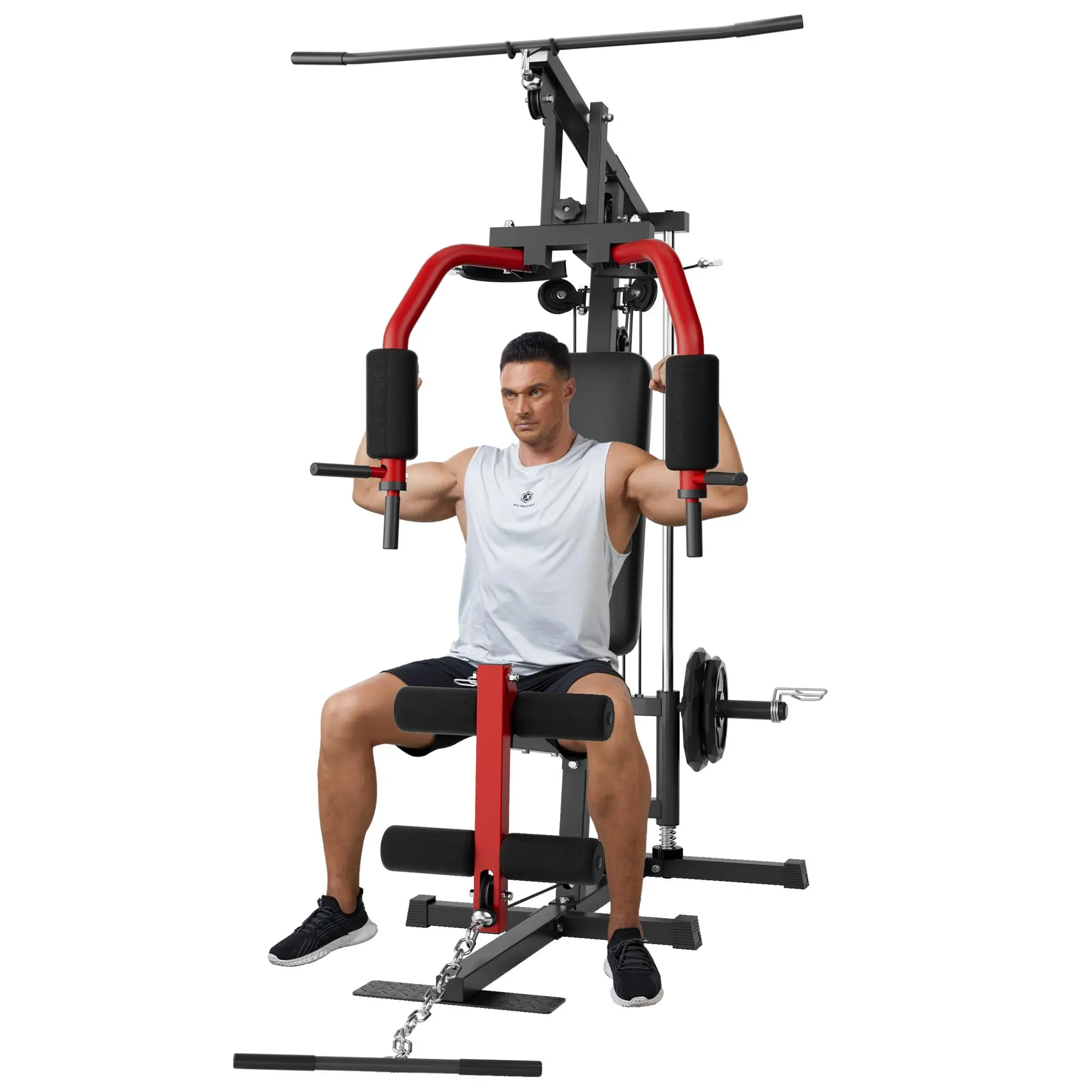 5-in-1 Home Gym Station - Heavy Duty Strength Training Equipment with Lat Pulldown, Chest Press, Leg Extension & Seated Row, Space-Saving At Home Option for Garage, 300 lbs Capacity, 1"-2" Plate Compatible, At Home Gym Equipment
