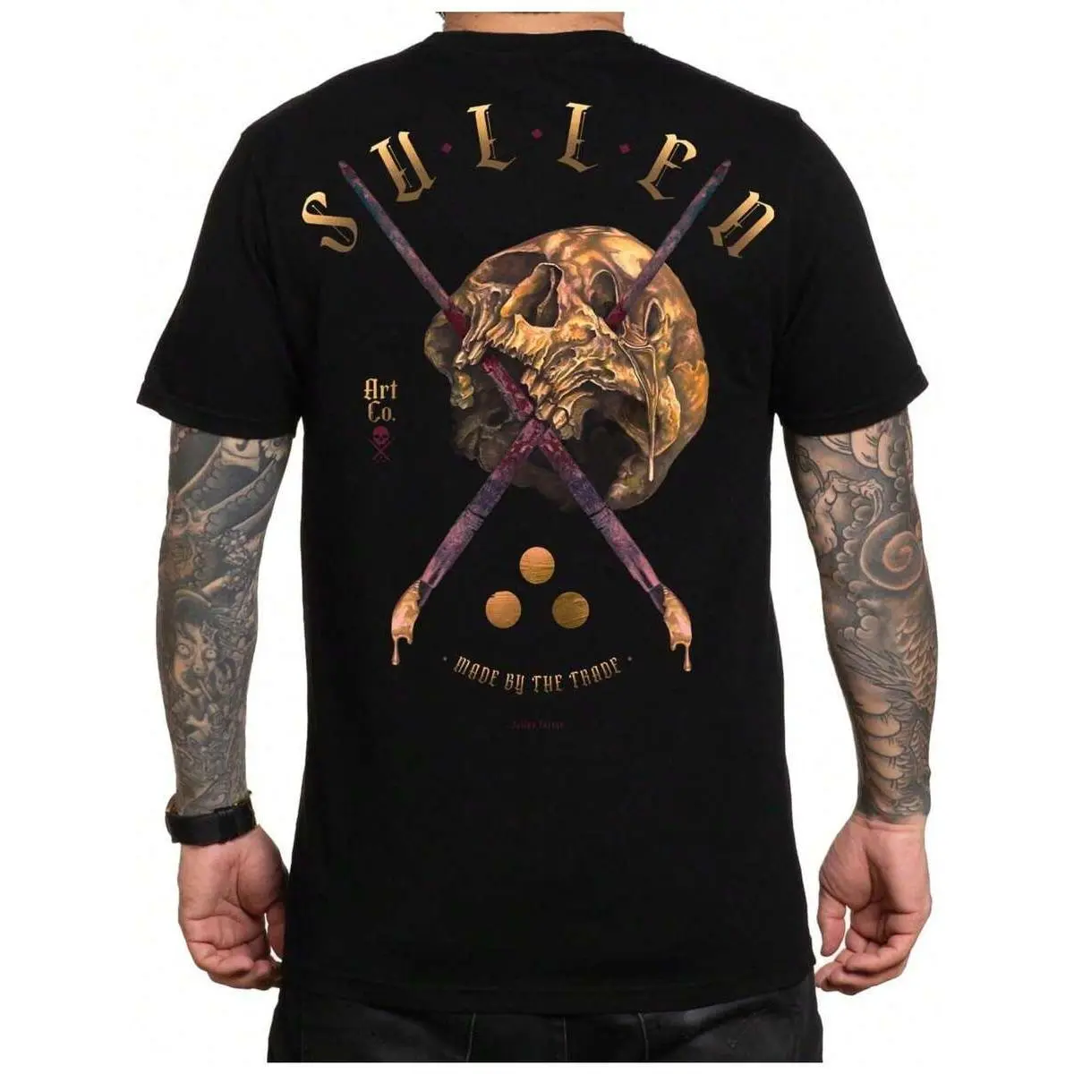 Sullen Men's Golden Skull Tattoo Lifestyle Graphic Print Premium Short-Sleeve Top, Day Series Black Sports & Outdoor Tee, Shortsleeve, Menswear, Tops