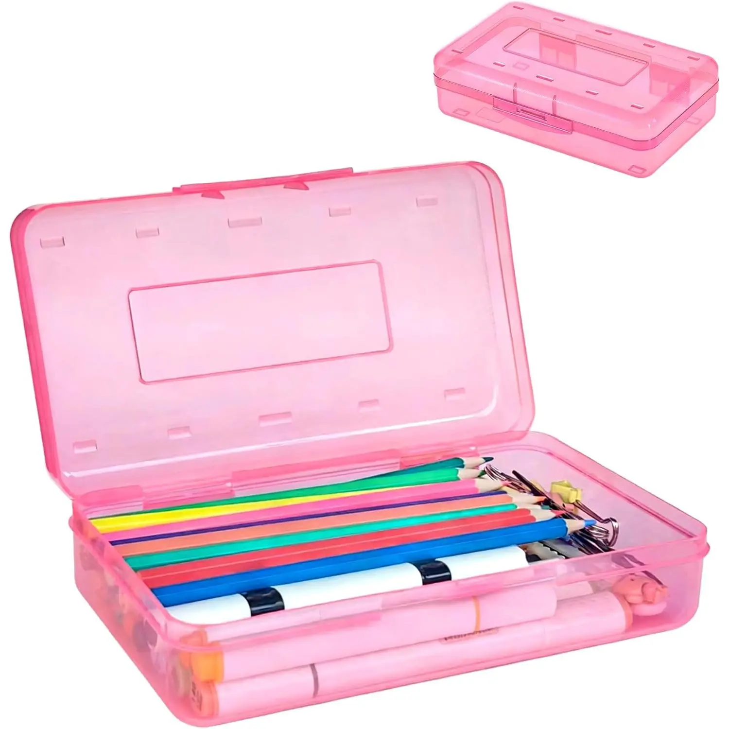 Pencil Box, Large Capacity Clear Plastic Pencil Case with Snap-tight Lid, Hard Shell Office  Organizer, Stackable Crayon Box for Pens, Markers & Art Supplies,  (1 Pack)