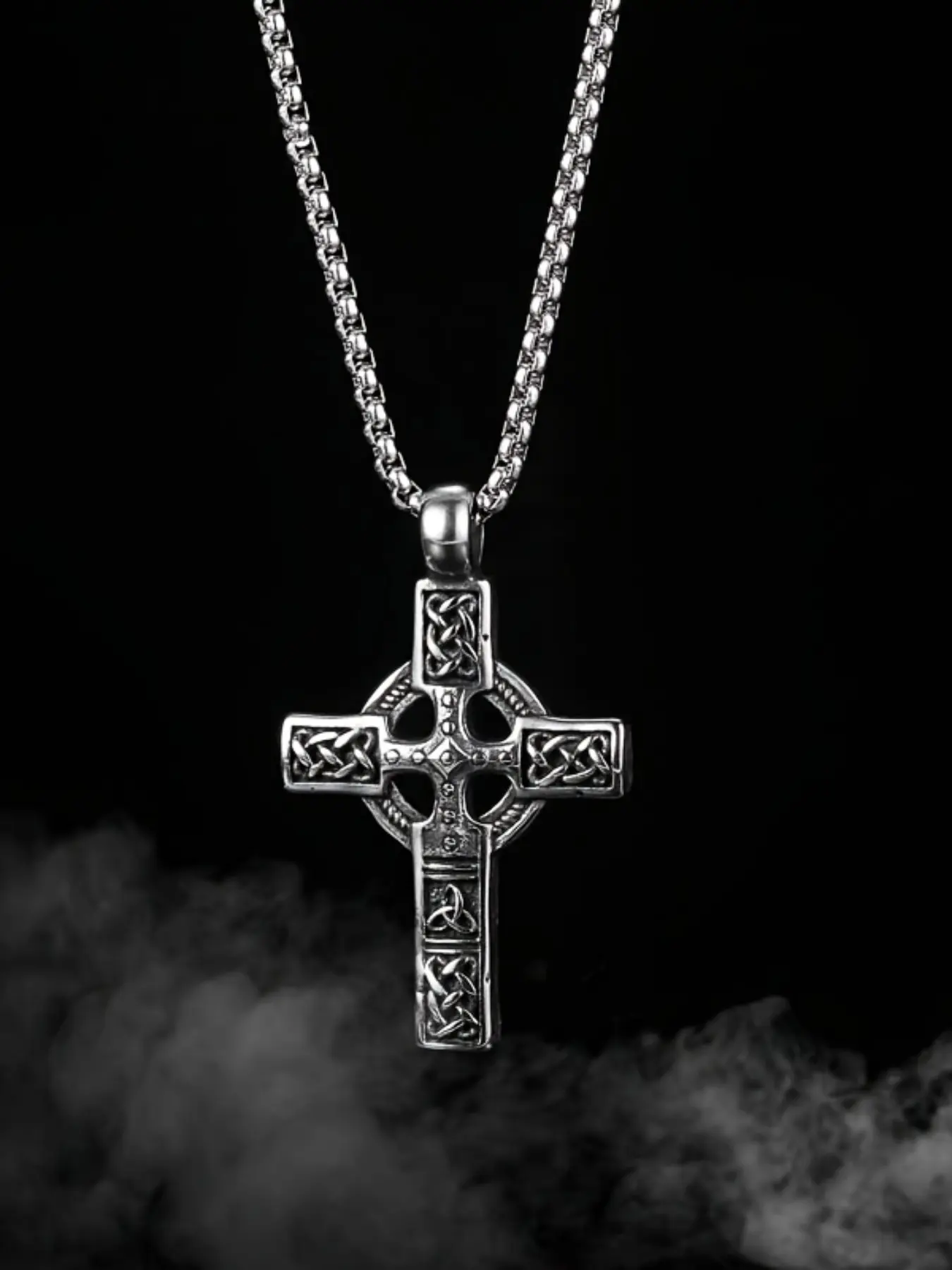 Vintage Celtic Knot Irish Cross Pendant Necklace, Gothic Cross Design, Gothic Medieval Punk Streetwear Accessory, Unisex Daily Party Fashion Jewelry, Perfect Gift