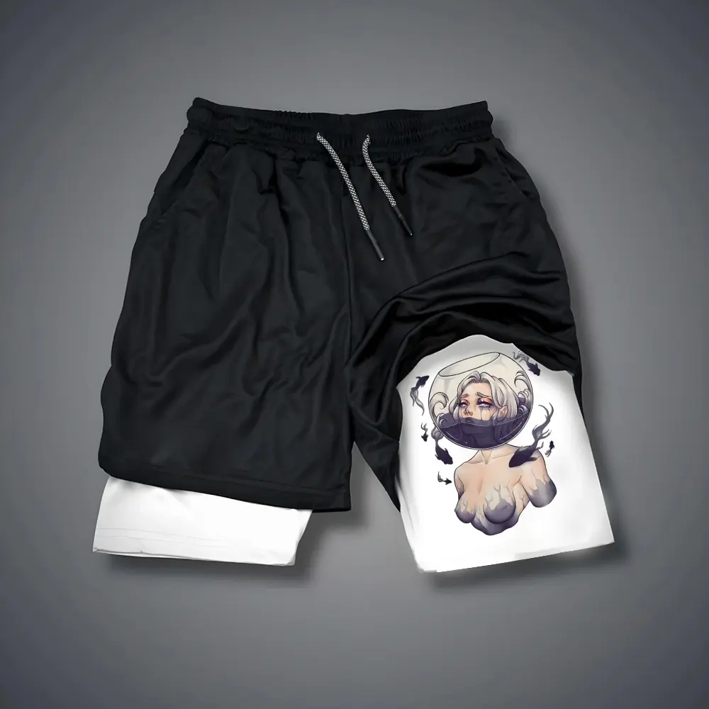 80s 90s Double-Layer Sports Shorts Graphic Shorts Black Camo Streetwear Shorts Men Outfits Men Vacation Outfits Shorts