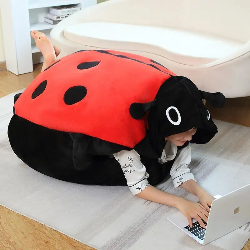 Hot Sale Interesting Wearable Ladybug Shell Funny Party Cosplay Doll Stuffed Soft Plush Sleeping Pillow Bed Cushion Game Gift, Soft Plush Pillow, Fabric