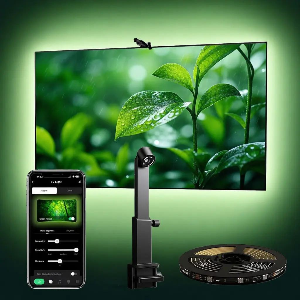 Smart LED TV Backlight, Camera Screen Sync + APP Control, 16M Colors Ambient Light for 32-85" TV, Gaming Movie Room Decor, Adjustable Brightness Levels