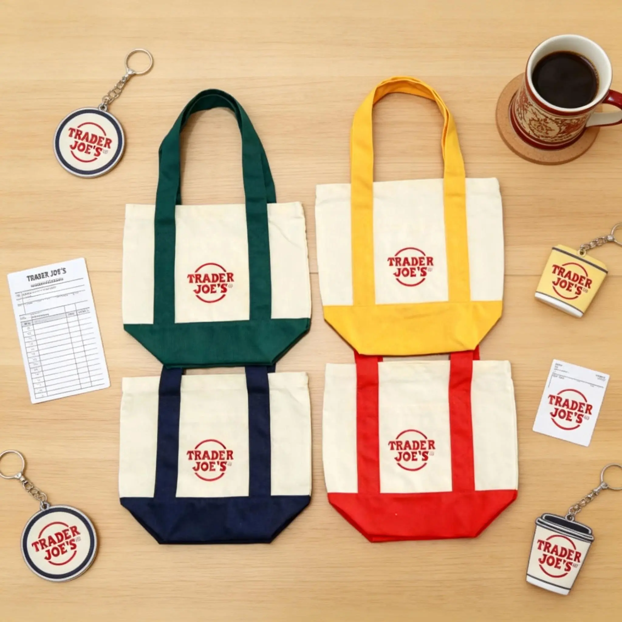 Trader Joe's Mini Canvas Tote Bag Color Block Handbag Portable Lunch Bag Casual Shopping Bag Women Cute Small Handheld Purse Reusable Grocery Storage Bags