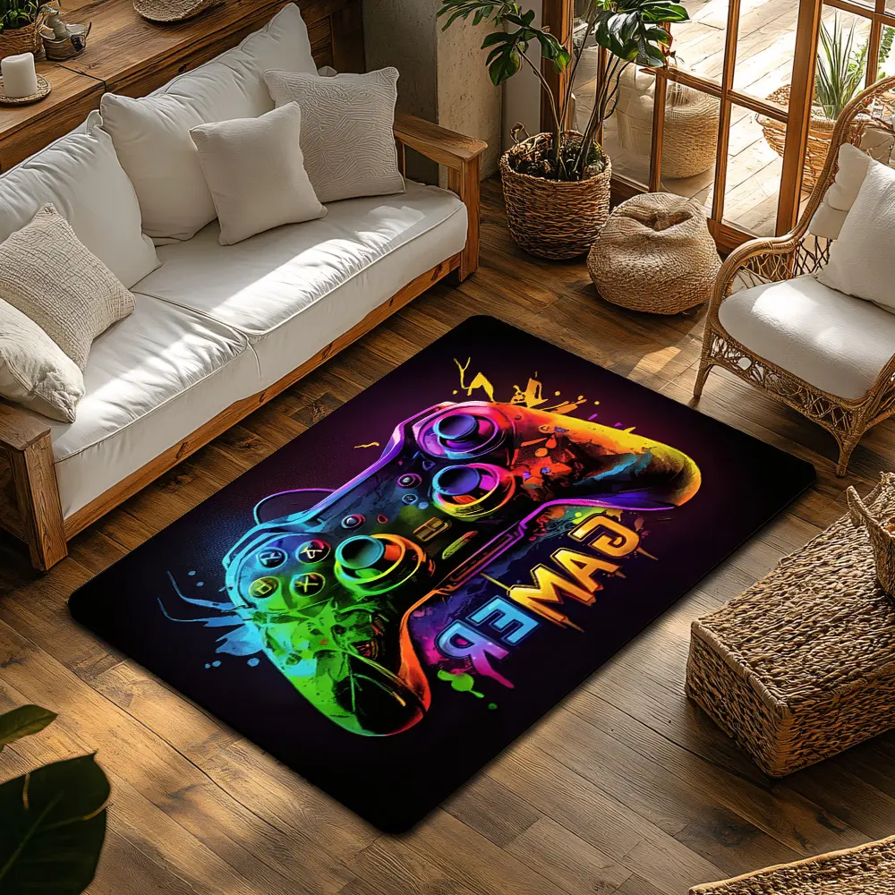Flannel Colorful Game Controller Area Rug, Splash Ink Gamer Gaming Room Decor Floor Mat #GamerRug #GameControllerMat #GamingRoomDecor #FlannelRug #ColorfulSplashRug