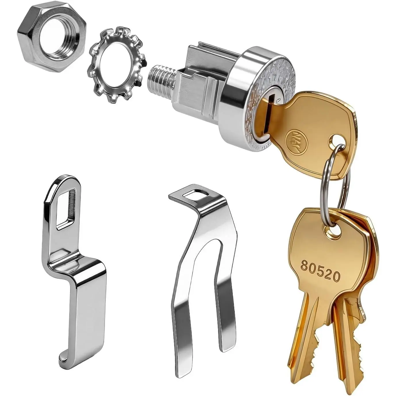 POCHAR L-1172C C9100 Universal USPS Mailbox Lock Replacement, Fits Post Office Boxes, 3 Brass Keys Included, Nickel Finish, 1 Pc
