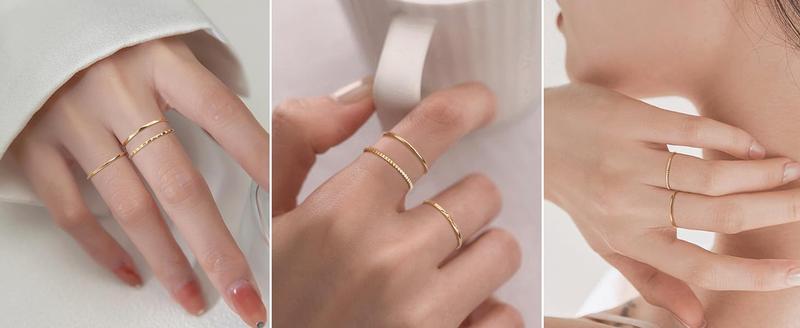 Cassieca 8s 1mm Stainless Steel Rings for Women Men Fashion Plain Band Knuckle Stacking Midi Thumb Dainty Thin Rings Set Size 5-10