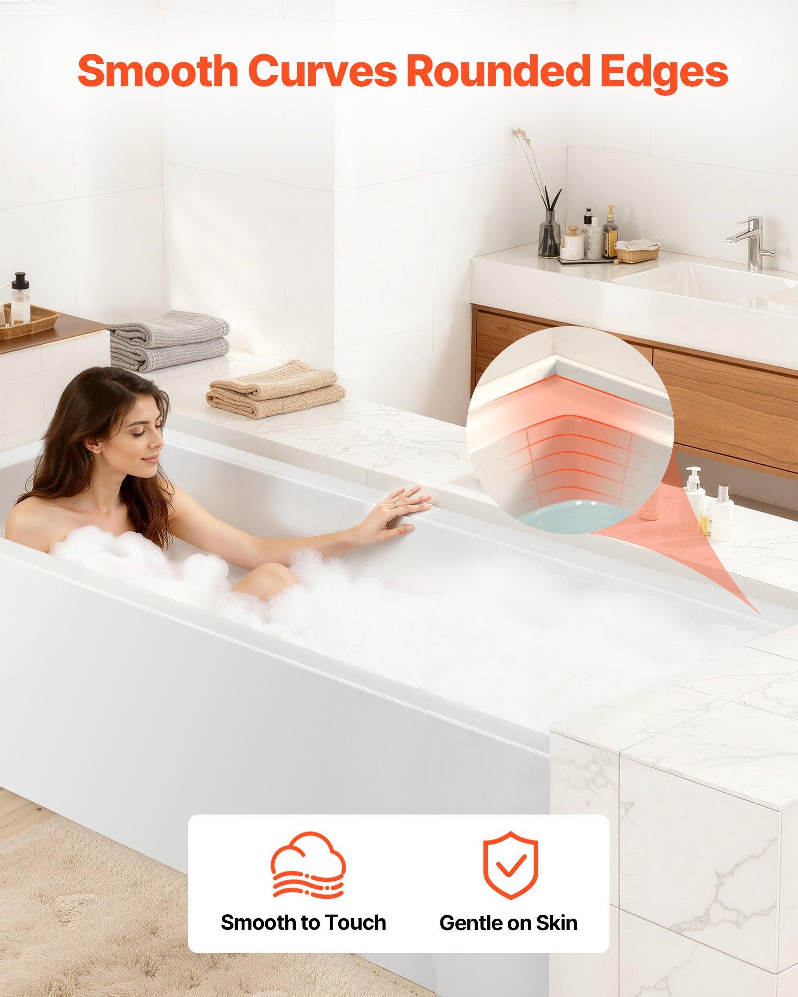 VEVOR Alcove Bathtub, 71.9" x 32" Contemporary Alcove Acrylic Bathtub, Soaking Bath Tub with Right Hand Drain & Overflow Hole, Large Rectangular Deep Soak Tub for Bathroom with Integral Flange, White