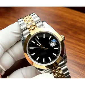 Two Tone Smooth Gold Bezel Bar Index Date Automatic Watch