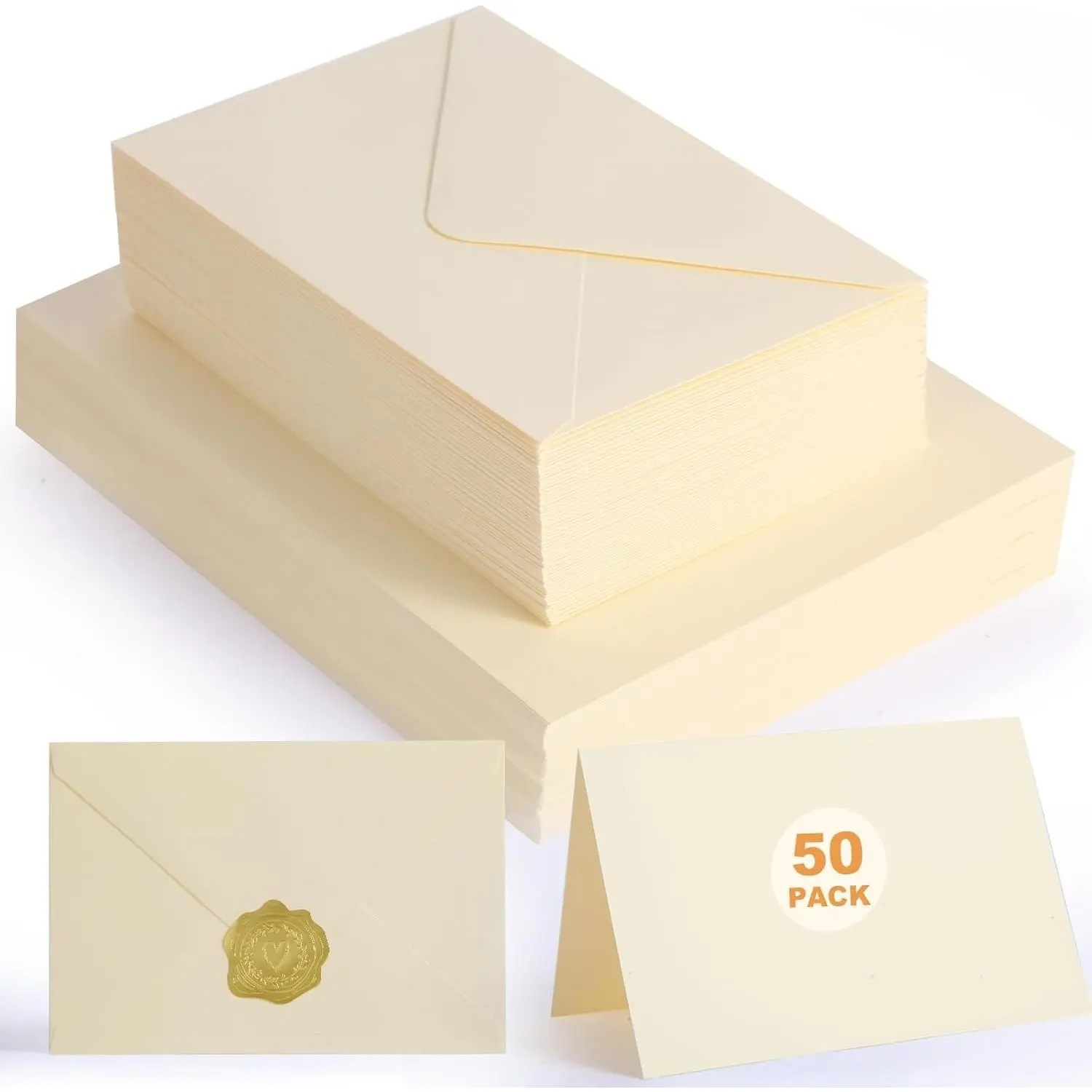 50 PACK 4x6 Inch Cream Blank Cards and Envelopes, Folded Ivory Self Seal Cardstock for Wedding Invitations DIY Greeting Thank You Cards & All Occasion
