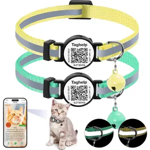 Smart QR Code Cat Collar 2-Pack, Breakaway Reflective Collar with Digital ID Tag - The Smart Upgrade to Personalized Name Collars, Adjustable with Bell (Yellow & Green)