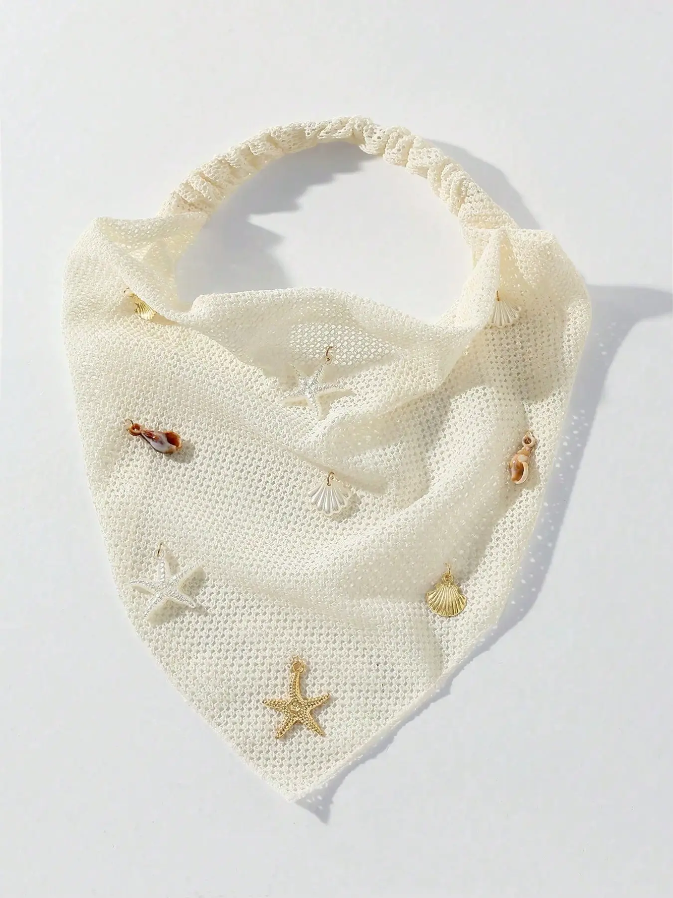 Women's Handmade Embroidered Ruffled Starfish & Shell Decor Headwrap, Summer Hair Accessory, Beach Hair Band, Daily Wear, Vacation Headband