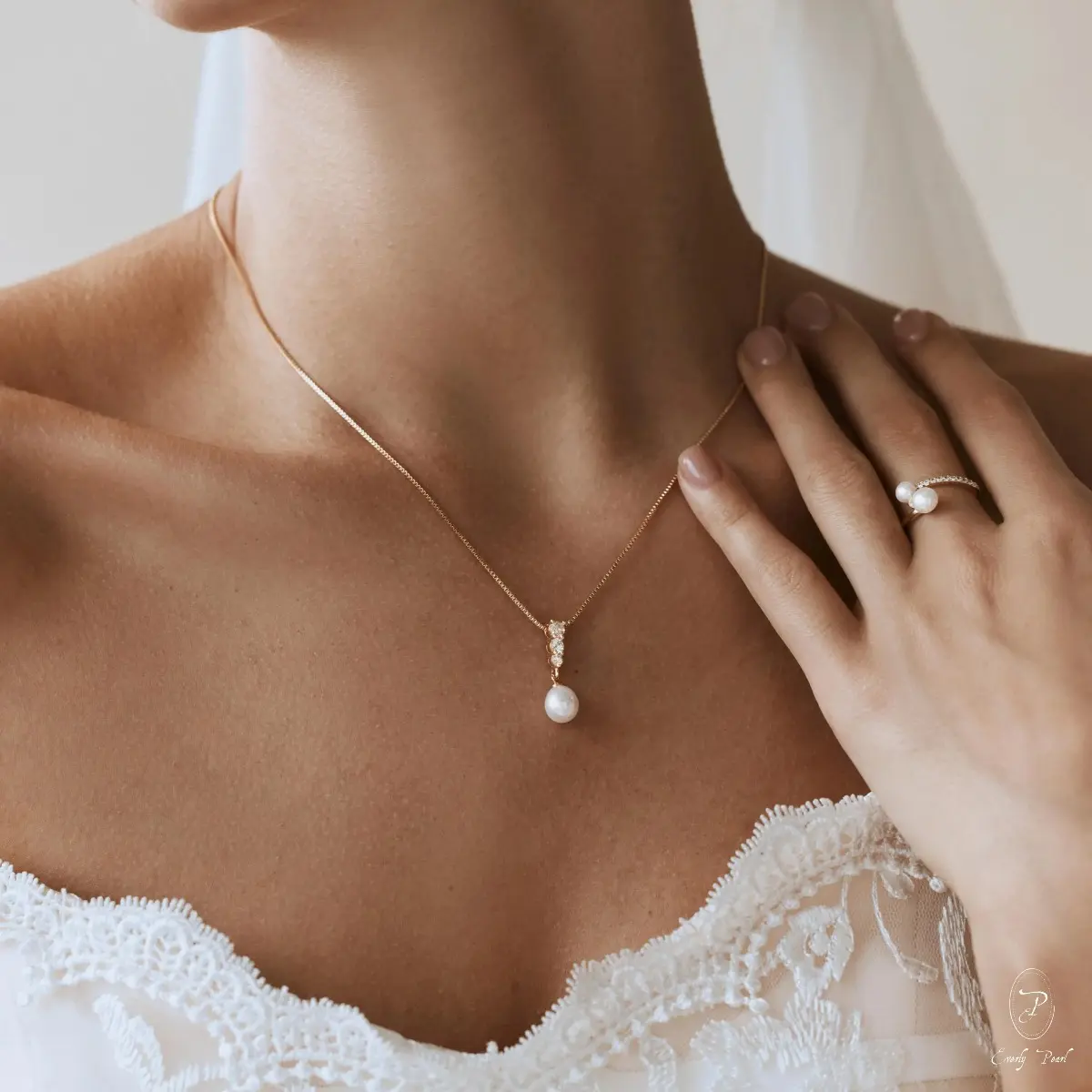 Freshwater Pearl Necklace with CZ Diamond Minimalist Bridal Necklace Exquisite Pearl Pendant Gift for her