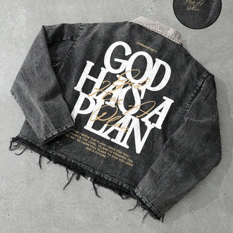 Men's Spring & Summer American Style Short Denim Jacket, Back Letter Print, 100% Cotton, Frayed Hem Streetwear
