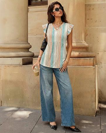 WIHOLL Womens Summer Tops 2026 Babydoll Shirts Ruffle Sleeve Spring Outfits Dressy Casual Blouses