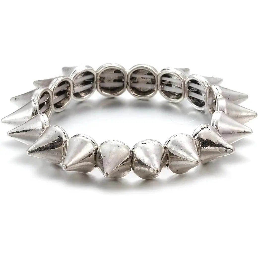Gothic Spiked Studs Elastic Bracelet, Punk Rivets Stretched Bangles | Gothic Alloy Stretch Rock Wristband for Women in Neon Color,Spiky Rock & Roll Party Boho Bracelets,Teen Daughter