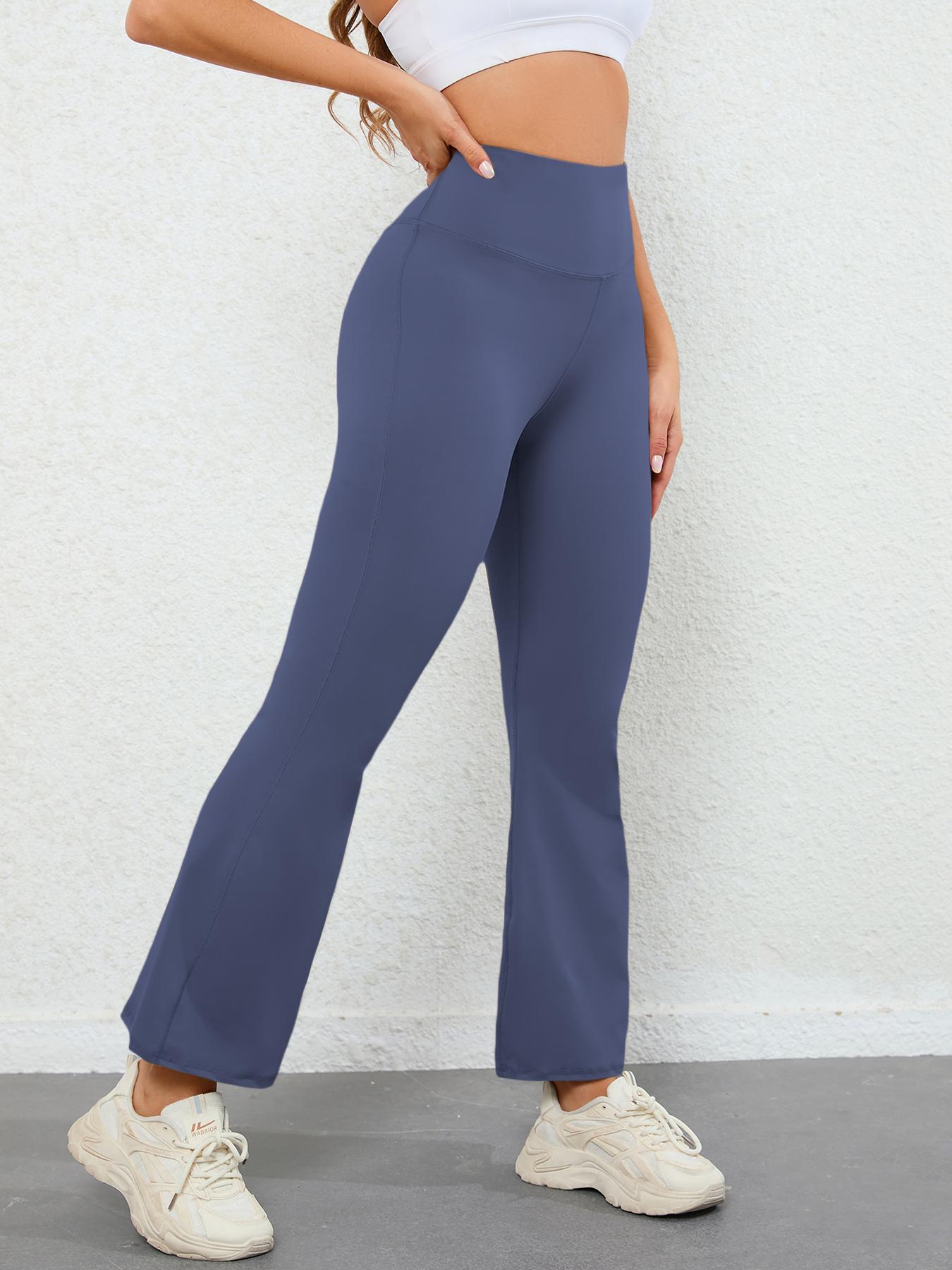 Women's Solid High Waist Flare Leg Sports Tummy Control Leggings, Sporty Wide Waistband Bell Bottom Pants, Summer Sportswear, Ladies Sportswear for Yoga Gym Fitness
