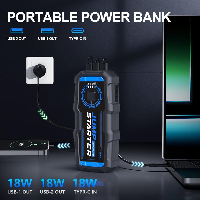 LUPUAUTO 2500A Portable Wireless Air Compressor Jump Starter with Digital Tire Inflator 150PSI Battery Pack USB Input Output LED Emergency Accessories Tools