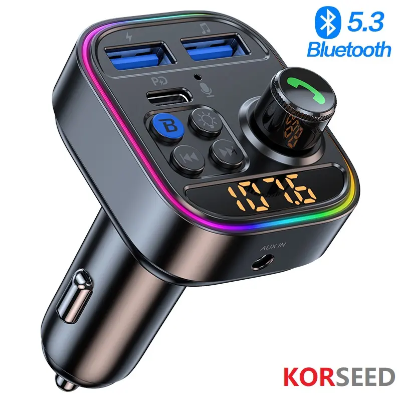 Wireless Bluetooth Car Adapter Bluetooth 5.3 FM Transmitter AUX Radio Receiver MP3 Player Handsfree Call Type-C USB  Car charger