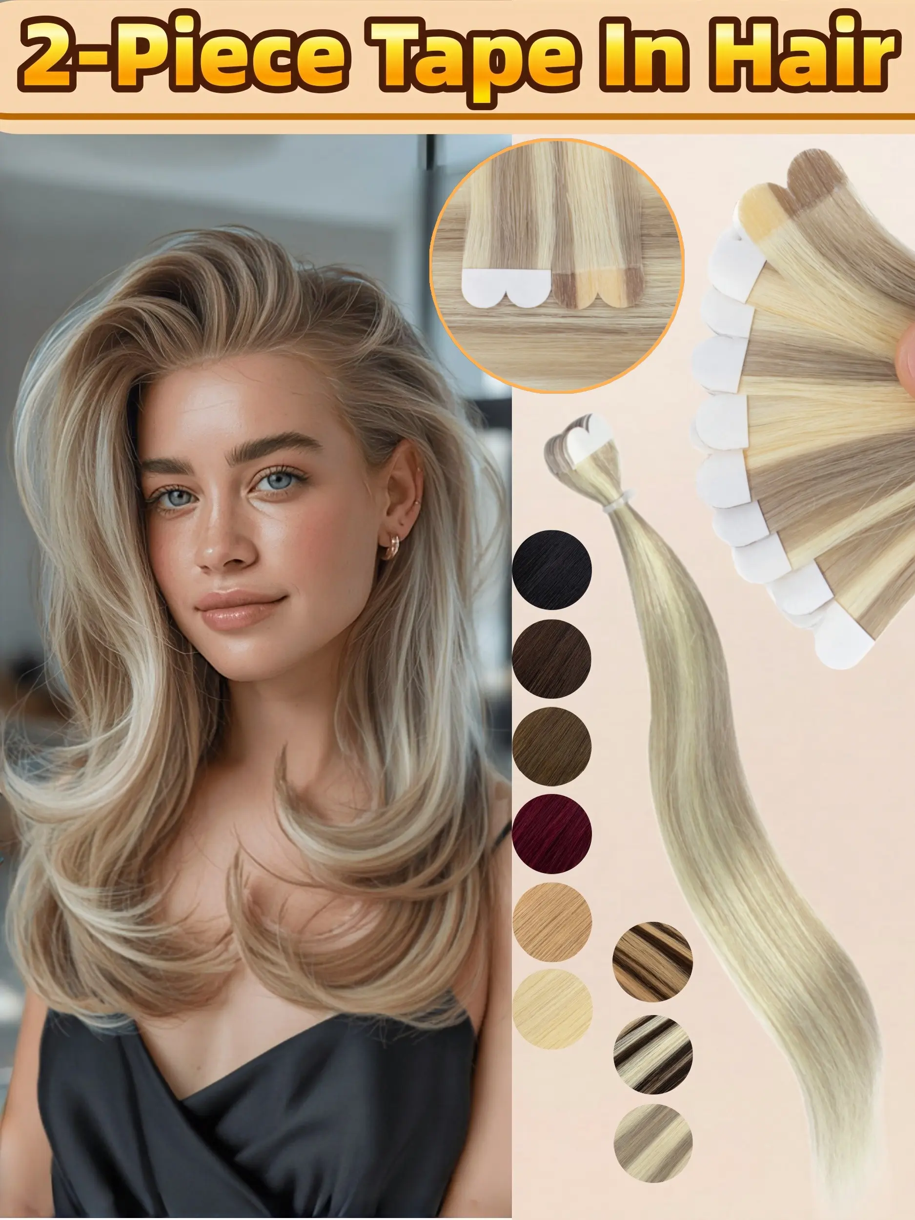 10pcs Heart Film Tip Human Hair Extensions, Invisible, Adds Volume/length, Easy to Wear, Reusable, Soft Smooth Hair for All Skin Tones