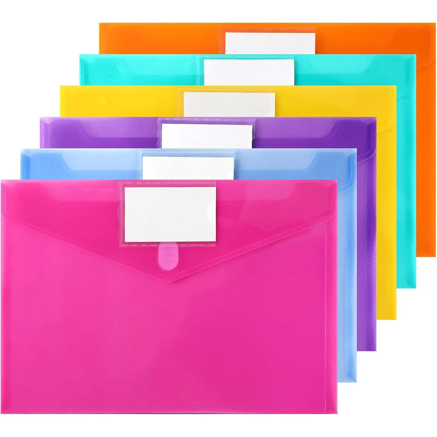 6 Pack Colored Plastic File Folders Letter A4 Size with Tags Clear Document Binder Folder Envelops Receipt Pocket Filing Products Carpeta Organizer Classroom Homeschool Office Supplies Organization