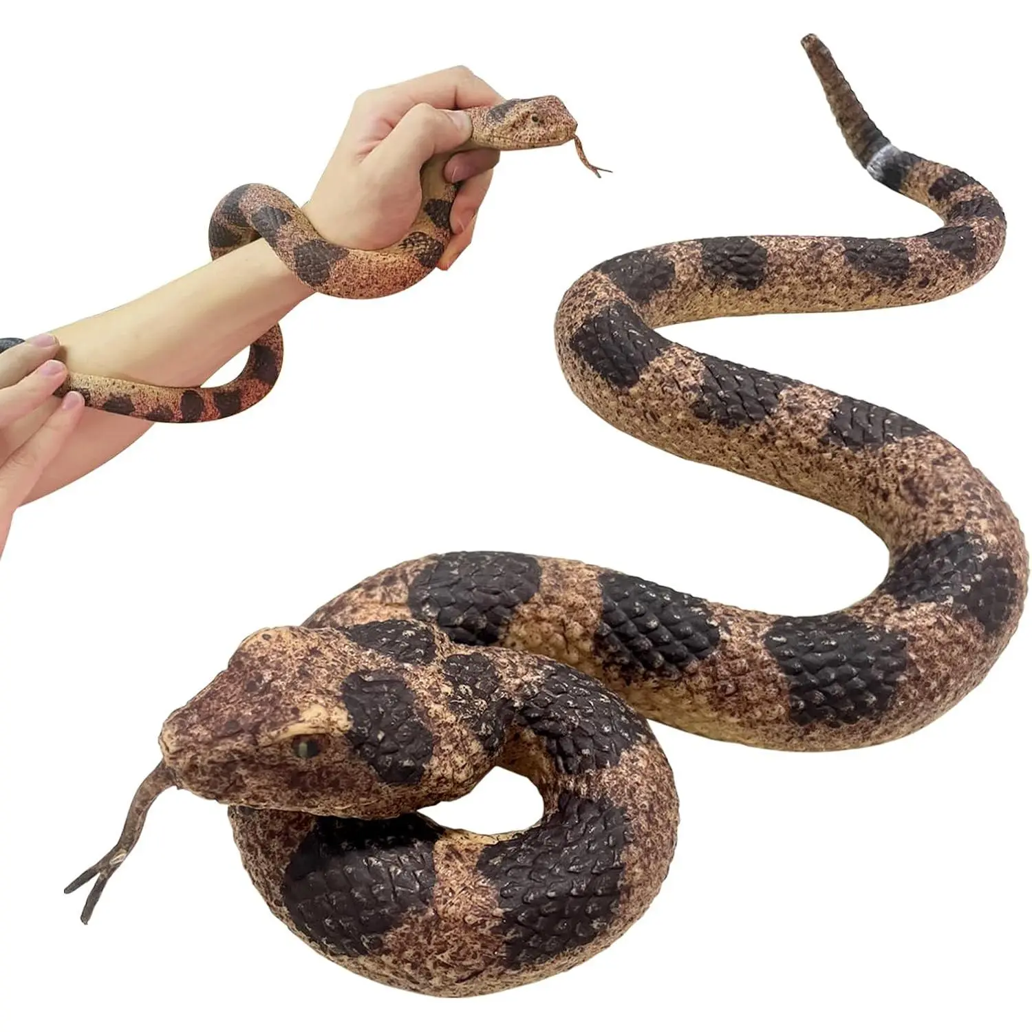 Fake Snakes Prank, Rubber Snake Realistic Keep Birds Away, Fake Rattlesnake Toy - Life-Like Snake Figurine for Pranks, Halloween Decorations, and Educational Purposes