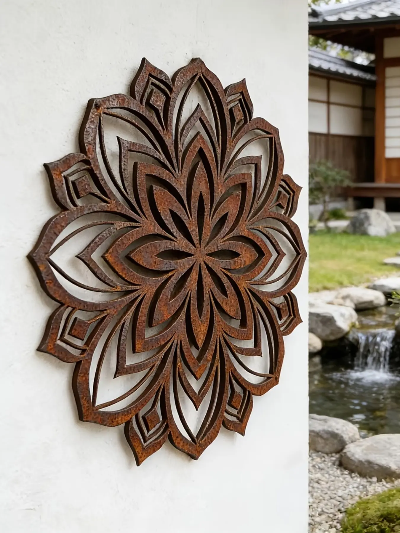 Rust-Colored Abstract Geometric Mandala Wall Decorations, Rustic Metal Sculpture Gifts, Housewarming & Outdoor Decorations